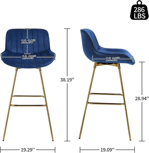 Miniatura 3 de Fat Ant Juego de 2 taburetes de bar giratorios de terciopelo para mostrador, sillas de bar de 29 pulgadas de alto con respaldo y patas doradas