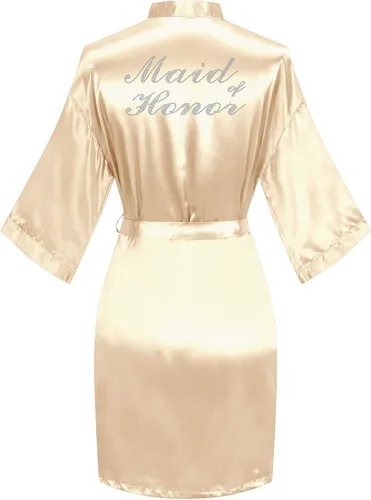 Miniatura 5 de Bata de boda para mujer, para novia, dama de honor, corta, de satén, kimono, batas de seda para prepararse, fiesta nupcial