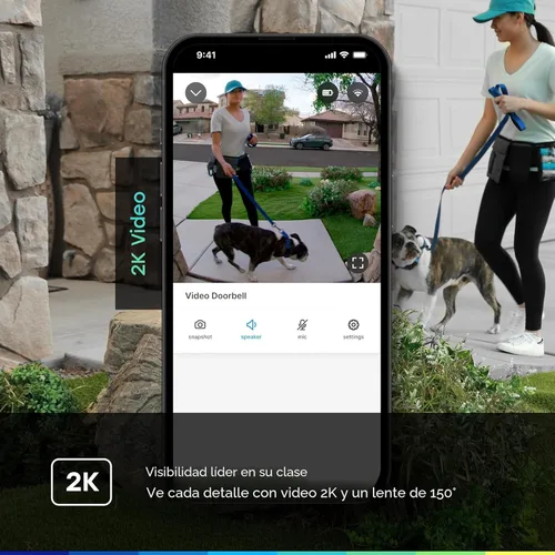 Miniatura 5 de Chamberlain myQ Video Doorbell Cámara 2K, batería/cableada, visión nocturna a color, vista en vivo con conversación bidireccional, detección