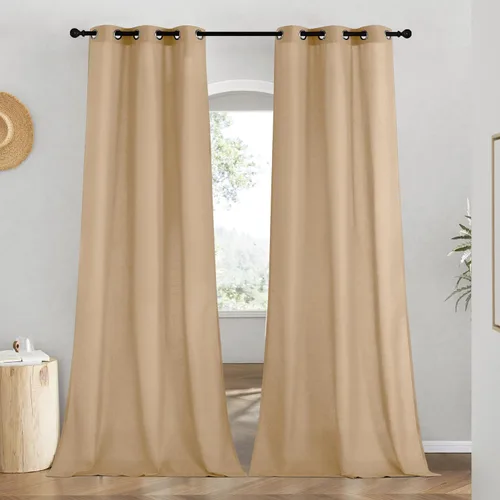 Miniatura 105 de NICETOWN Cortinas de lino natural con textura de lino para dormitorio, mezcla de lino rústica con ojales en la parte superior, semitransparentes