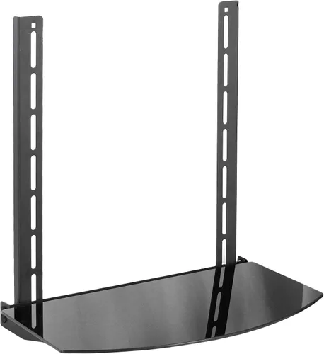 VIVO Soporte de pared VESA para debajo o por encima de TV con inclinación, estante de almacenamiento de vidrio para reproductor de DVD, caja de