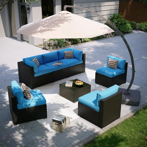 Miniatura 33 de Aoxun Juego de muebles de patio, 7 piezas de sofás seccionales para exteriores con funda impermeable, mimbre de ratán para exteriores, juego