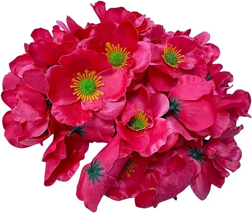 Miniatura 4 de Rikyo 100 cabezas de flores artificiales de anémona de amapola de seda para otoño, rellenos de jarrón, ramilletes para decoración de bodas, pared