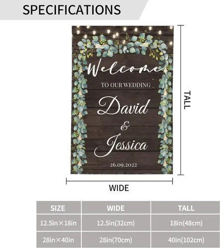 Miniatura 4 de Bandera de boda, 12 x 18 pulgadas, de doble cara, personalizada, elegante, con hojas de acuarela, bandera de boda con nombre y fecha, señal