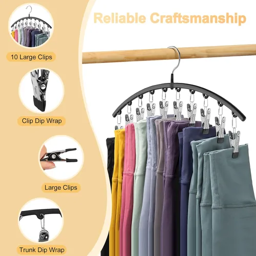 Miniatura 8 de Organizador de leggings para armario, perchas de metal para pantalones de yoga, 1 paquete con 10 clips con capacidad para 10 leggings, organizador