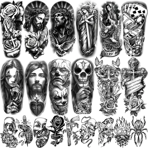 Miniatura 9 de 77 hojas de tatuajes temporales para automóvil, adultos, adolescentes, niños, realistas, tatuajes falsos de media manga, calcomanías de arte