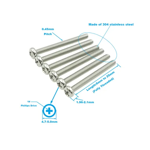 Miniatura 3 de Juego de tornillos Phillips de cabeza plana métricos M2.5 de acero inoxidable y tuercas (M2.5)