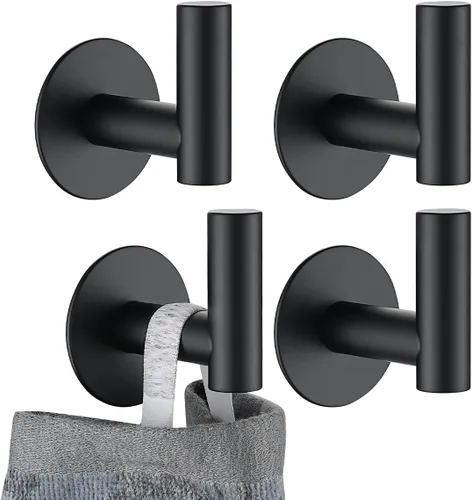 Miniatura 16 de JQK - Ganchos autoadhesivos para toallas cepillados, sin taladro, para adherir en la pared, para abrigos, batas y ropa, para baño, cocina, garaje