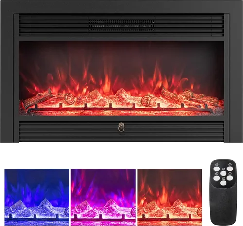 Miniatura 10 de RELAX4LIFE Insertos de chimenea eléctrica de 28.5 pulgadas, calentador de chimenea empotrado en la pared y en la pared con 3 colores de llama, 5