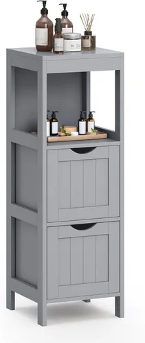 VASAGLE - Gabinete de piso de baño, organizador de almacenamiento de baño, unidad de esquina multifuncional, 2 cajones, 35 pulgadas de altura, gris