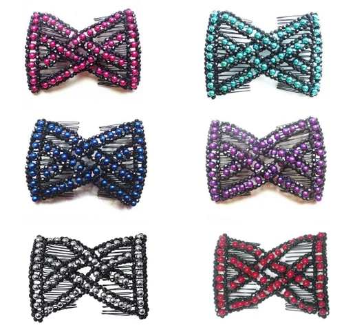 LOVEF 6 piezas de belleza sin esfuerzo estirable doble peines Upzing Medium Magic Beads Double Hair Clips joyería de pelo surtidos color y diseño