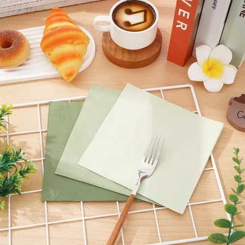 Miniatura 5 de Whaline Paquete de 150 servilletas de papel verde salvia, 3 colores verde salvia, servilletas desechables para almuerzo, servilletas de cena