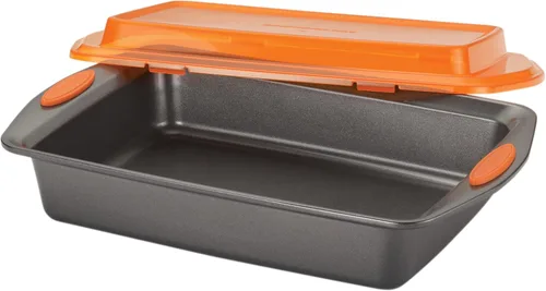 Miniatura 4 de Rachael Ray Utensilios para hornear, molde antiadherente para hornear / pasteles con tapa y agarres, rectangular, 9 x 13 pulgadas, gris Gris