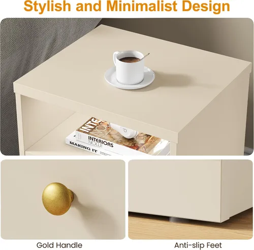 Miniatura 6 de RoyalCraft Mesa auxiliar con estante de almacenamiento y puerta, diseño de dos cajones de imitación Nightatsnd, mesa auxiliar de madera