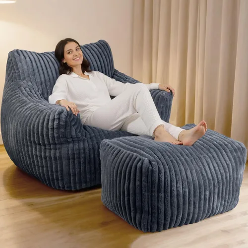 Miniatura 9 de Puf gigante, cómodo sofá puff de felpa de gran tamaño para adultos y niños con reposabrazos, mini sofá de espuma viscoelástica para sala de estar