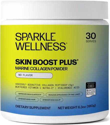 Miniatura 14 de Sparkle Wellness Marine Skin Boost Plus (sin sabor) [50 porciones] Suplemento de colágeno en polvo con péptidos de colágeno hidrolizados
