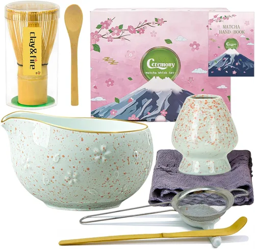 Miniatura 14 de Clay&Fire Juego de batidor de matcha, juego de matcha de cerámica, cuenco de matcha con asa y batidor, juego de té matcha de 9 piezas para amantes