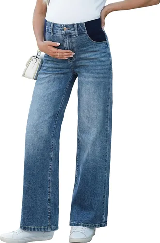 Miniatura 11 de BLENCOT Vaqueros de maternidad para mujer de cintura alta con pierna recta, pantalones de embarazo de mezclilla con bolsillos