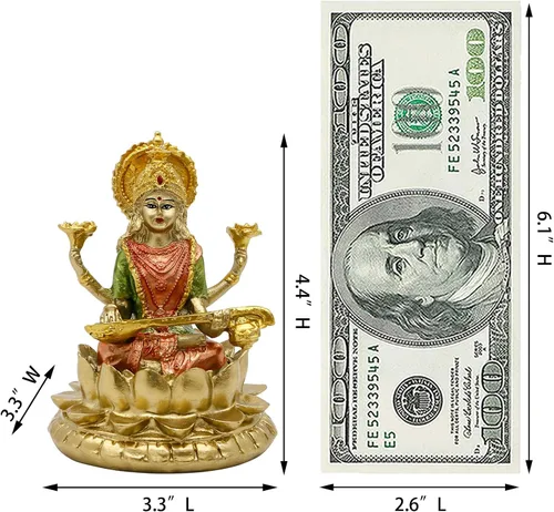 Miniatura 6 de alikiki Estatua de la diosa hindú Saraswati – 4.4 pulgadas de alto, escultura de ídolo de Saraswati, regalos para el templo indio Mandir Pooja