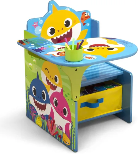 Miniatura 10 de Escritorio con silla Baby Shark con compartimento de almacenamiento - Ideal para artes y manualidades, hora de merienda, educación en casa, tareas