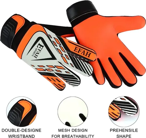 Miniatura 2 de Guantes de portero de fútbol para niños y jóvenes, guantes de portero de fútbol con agarres fuertes Negro/Naranja