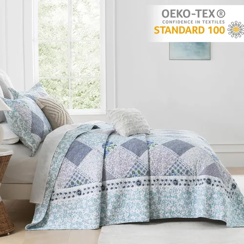 Miniatura 4 de Finlonte Colcha de gran tamaño de 102 x 120 pulgadas, colcha de tamaño Queen de 100% algodón, colcha extragrande, colcha de retazos de granja