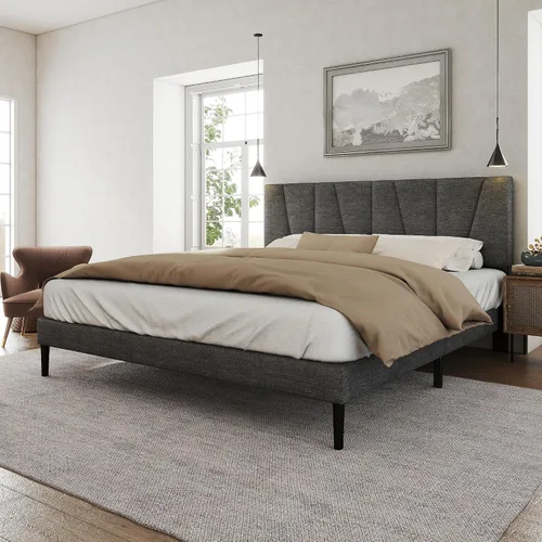 Miniatura 13 de HAOARA Marco de cama tamaño completo con cabecera tapizada en tela, cama plataforma con soporte de listones de madera, base de colchón completa