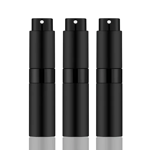 8ML Mini atomizador Perfume Viaje (negro mate) botella recargable portátil spray botella para colonia y perfume (3 piezas)