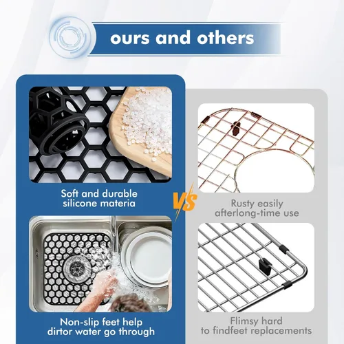Miniatura 5 de Bestjing Paquete de 2 protectores de silicona para fregadero de cocina, accesorio de rejilla de cocina de 12 x 11 pulgadas, tapete antideslizante