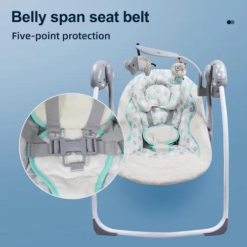 Miniatura 4 de Cómodo columpio portátil para bebé, cómoda mecedora con música relajante, plegable, diseño biónico, se pliega fácilmente, barra de juguetes