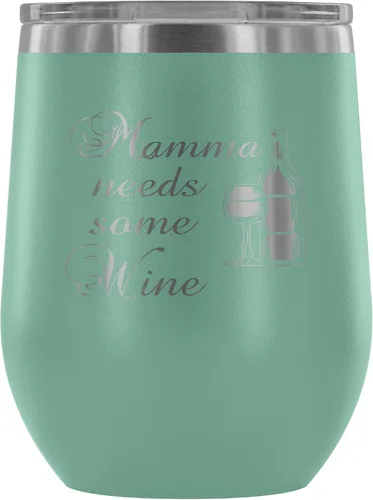 Miniatura 8 de Con aislamiento vaso de vino con tapa – Mamma necesita algo de vino – 12 oz vasos de vino de acero inoxidable de vidrio – doble pared aislado al