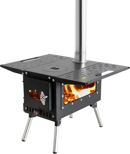 Miniatura 10 de Estufa para Tienda de Campaña al Aire Libre Estufa de Camping Portátil Estufa de Acero Inoxidable con Tubo de Chimenea para Cocinar al Aire Libre