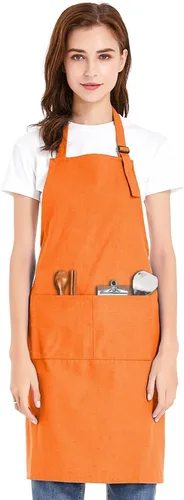 Miniatura 9 de TopTie Delantal con pechera unisex, delantal de cocina ajustable de lona de algodón con bolsillos
