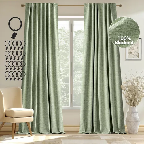 Miniatura 14 de MIULEE Cortinas 100% opacas de 84 pulgadas de largo de lino, cortinas y drapeados, juego de 2 paneles para dormitorio, pestaña trasera, sala