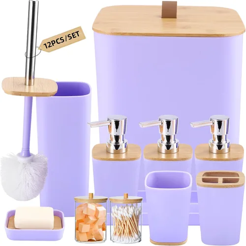 Miniatura 13 de XLHOMO Juego de 10 accesorios de baño color negro, juego de accesorios de baño de lujo con basura, cepillo de inodoro y 2 dispensadores de jabón