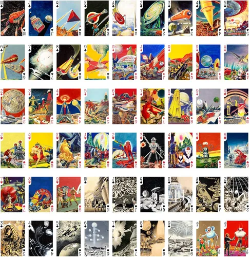 Miniatura 2 de Frank Paul SCI FI Juego de cartas (baraja de póquer 54 cartas todas diferentes) Pósteres de arte cómico de ciencia ficción vintage Lugares