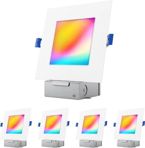 Miniatura 7 de Luz LED inteligente empotrada delgada de 6 pulgadas, cuadrada, aplicación WiFi y control de voz, 120 V, 13 W, 1000 LM, RGB + 2700K-6000K