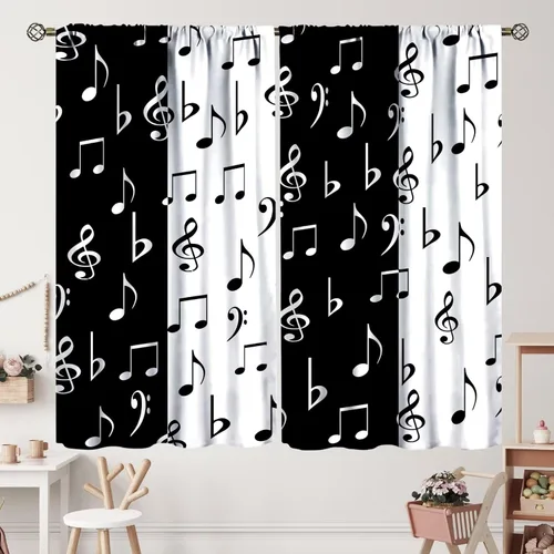 Miniatura 39 de Cortinas de notas musicales, rústicas, mágicas, notas musicales, arte retro, piano y violín, cortina con bolsillo para barra para dormitorio, sala