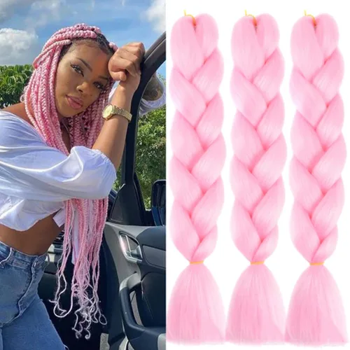 Miniatura 10 de Paquete de 3 extensiones de cabello trenzado de arco iris de 24 pulgadas, mezcla de cuatro colores para trenzas, trenzas de caja jumbo de fibra