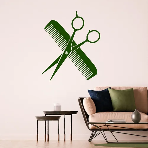 Miniatura 3 de Vinilo Adhesivo de Pared Tijeras Peine Barbershop Haircut Pegatinas Decoración Grande (3537ig) Negro