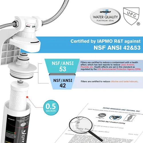 Miniatura 2 de Frizzlife Sistema de filtro de agua para debajo del fregadero, certificado NSF/ANSI 53 y 42 de alta capacidad de conexión directa bajo el mostrador
