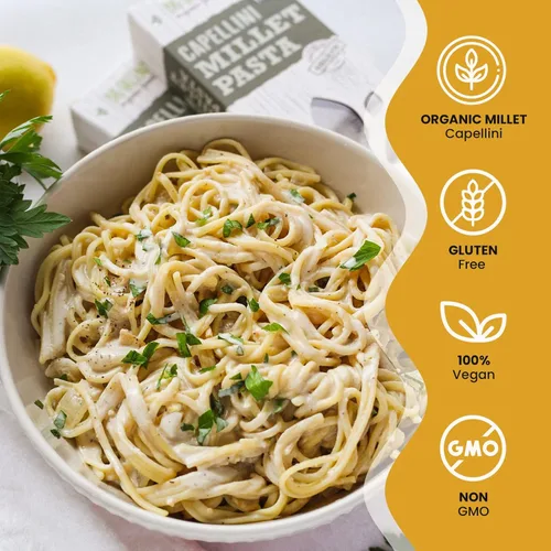 Miniatura 4 de Big Green Organic Food - Capellini de mijo orgánico, sin gluten, sin lectina, sin OMG, vegano, alternativa de trigo y arroz, 8.8 oz (1)