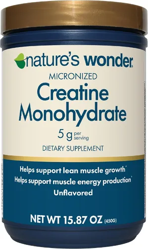 Polvo de monohidrato de creatina micronizada Nature's Wonder 5g, Salud muscular, producción de energía muscular, sin lactosa, 5g de polvo de