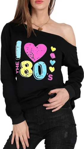 Miniatura 3 de Magicmk - Sudadera de hombro descubierto y mangas largas, con estampado de labios de mujer, en talla extragrande, para mujer