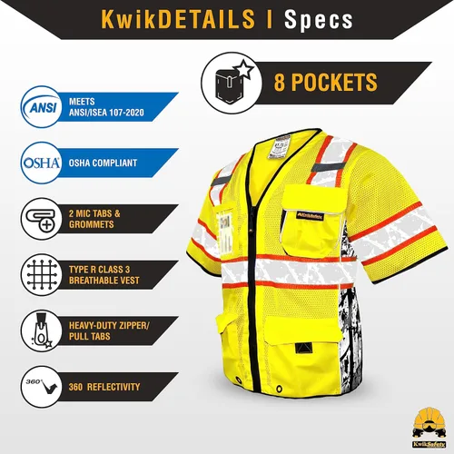 Miniatura 5 de KwikSafety - Charlotte, NC - Chaleco de seguridad premium EXECUTIVE HIGHWAYBOSS [Edición limitada] Clase 3 Probado por ANSI Cumple con OSHA Amarillo