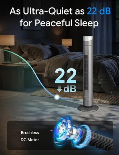 Miniatura 66 de ZAFRO Ventilador de torre inteligente para dormitorio, ventilador de torre oscilante de 120°, 28 pies/s de alta velocidad, 12 velocidades, 4 modos
