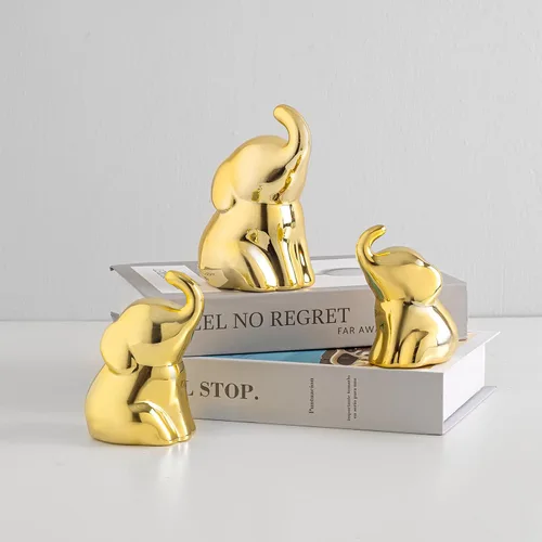 Juego de 3 bonitas estatuas de elefante dorado, pequeños detalles decorativos para estantes, sala de estar y dormitorio, regalos para amante,