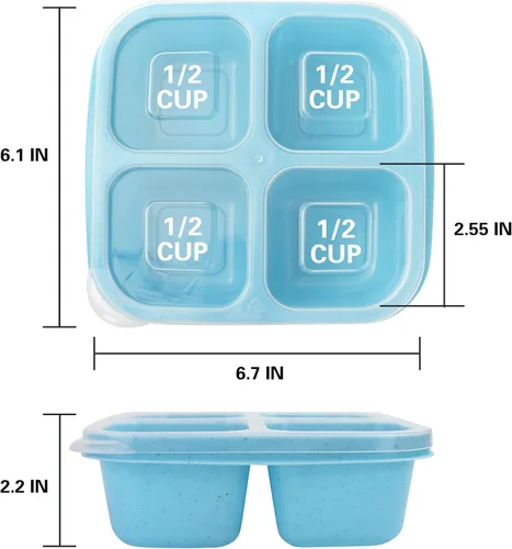 Miniatura 3 de Finorder Paquete de 6 recipientes para aperitivos, fibra de paja de trigo con 4 compartimentos, lonchera Bento reutilizable, contenedores