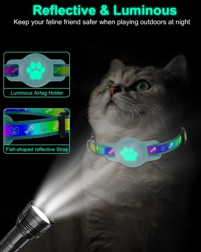 Miniatura 4 de Collar reflectante Airtag para gato, collar de Airtag para gato con hebilla de escape, collar de gato ligero con soporte luminoso para Apple AirTag