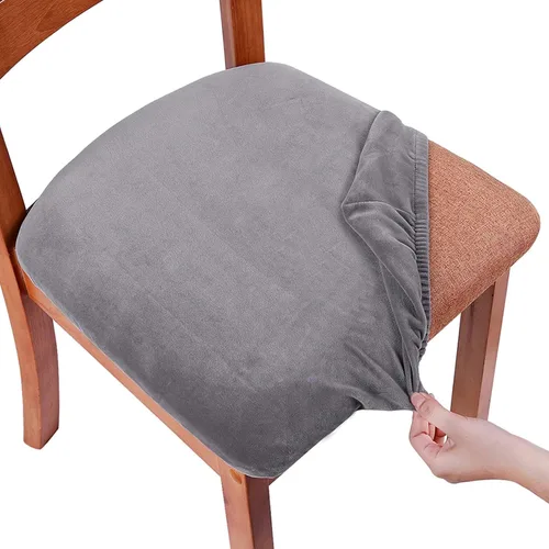 Miniatura 31 de Smiry - Fundas de asiento de terciopelo para sillas de comedor, juego de 4, ajuste elástico, extraíbles, lavables, protectores de cojín de asiento